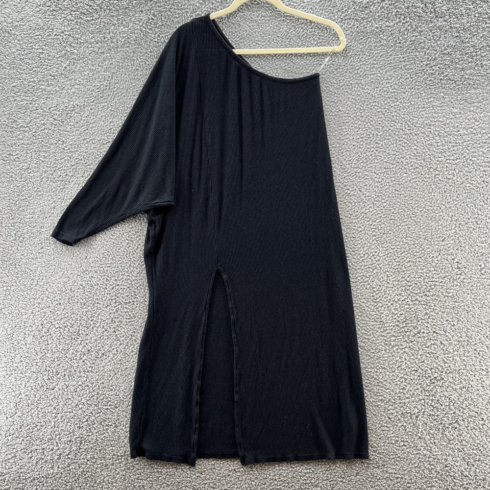 Free People FP Beach Dress Women Medium Black Kara Ribbed Knit Midi One Shoulder